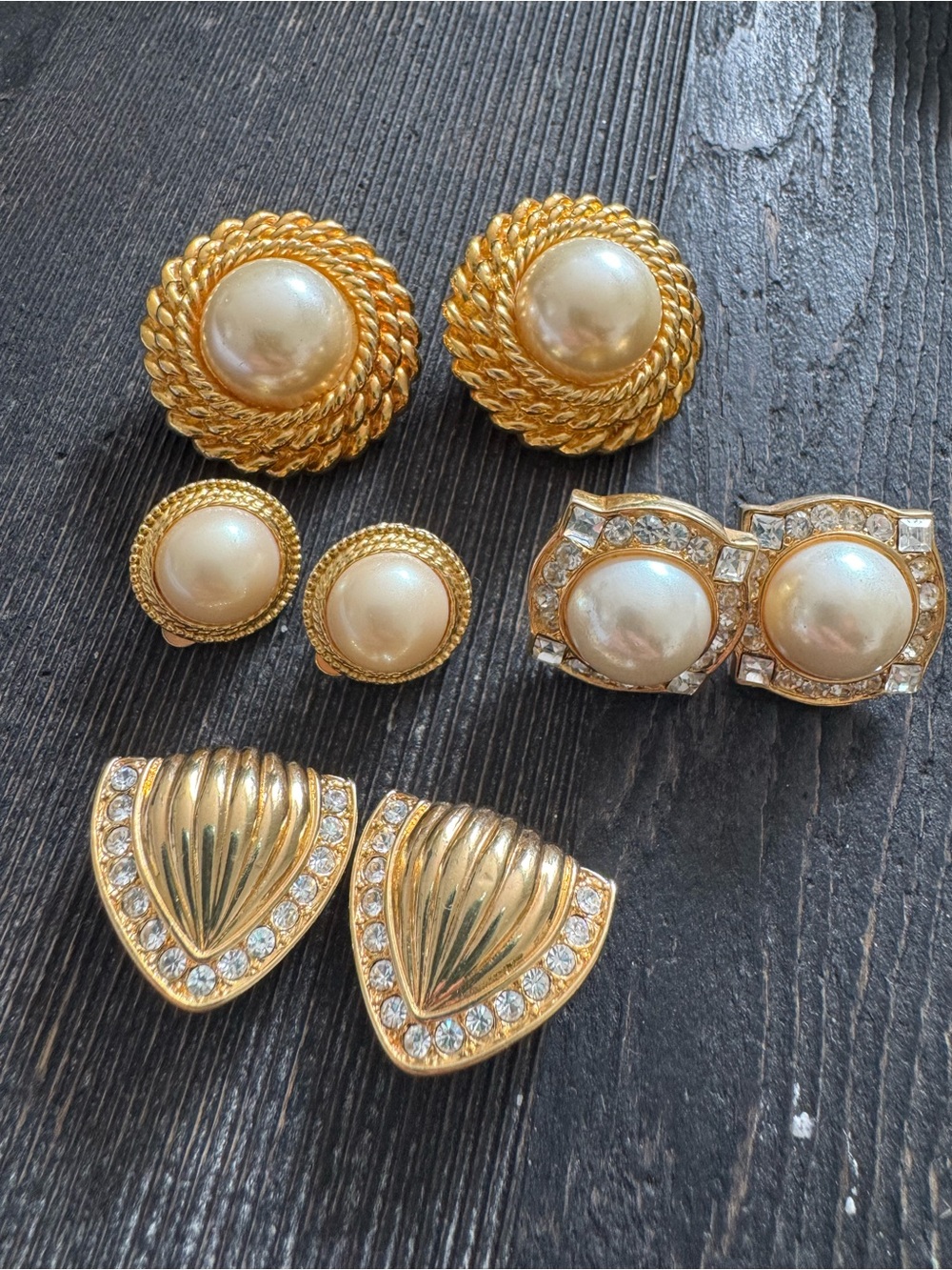 Gold-Tone Pearl Clip-On Earrings Set — Classic Gold & Pearl Styles